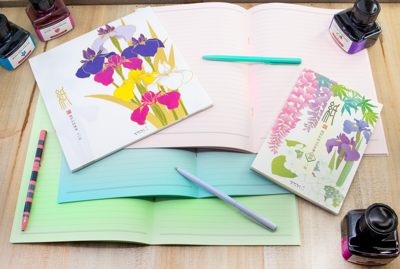 Midori paper is thin but has little bleed the paper it smooth with some texture. the paper has very little feather overall a great fountain pen paper. check out our entire line of Midori at Vanness1938.
