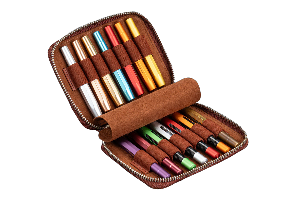 Galen Leather Co. Zippered Collector Pen Case for 14 Kawecos - Aged Copper