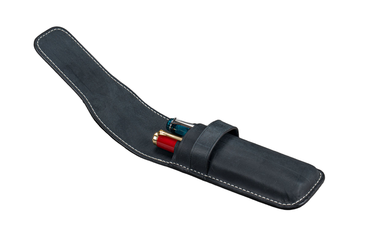 Galen Leather Co. Flap Pen Case for 2 Pens - Crazy Horse Graphite