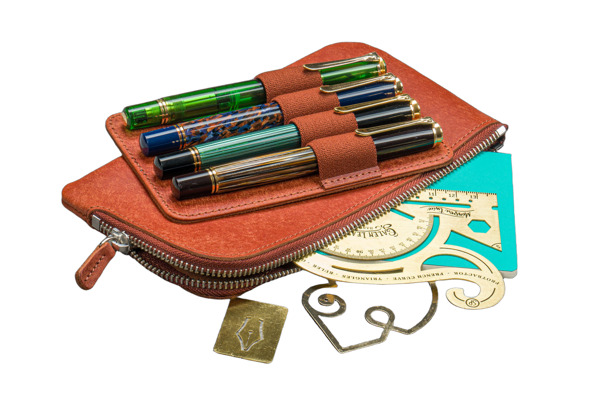 Galen Leather Co. Slip-N-Zip 4 Pen Pouch - Aged Copper