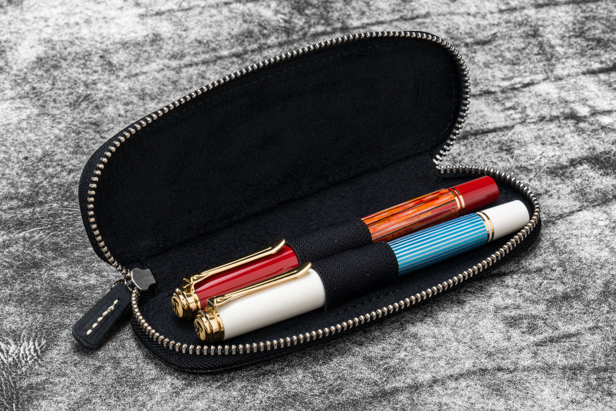 Galen Leather Co. Zippered Duo Slim Pen Case for 2 Pens - Crazy Horse Graphite