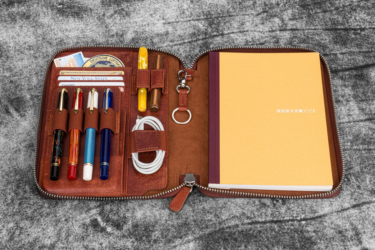 Galen Leather Co. Zippered A5 Notebook Folio - Aged Copper