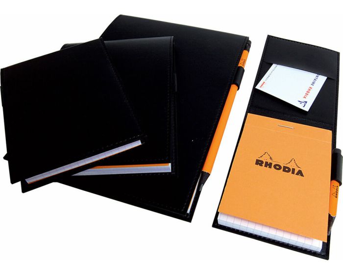 Rhodia #16 Black Leatherette Holder with Orange Graph Notepad