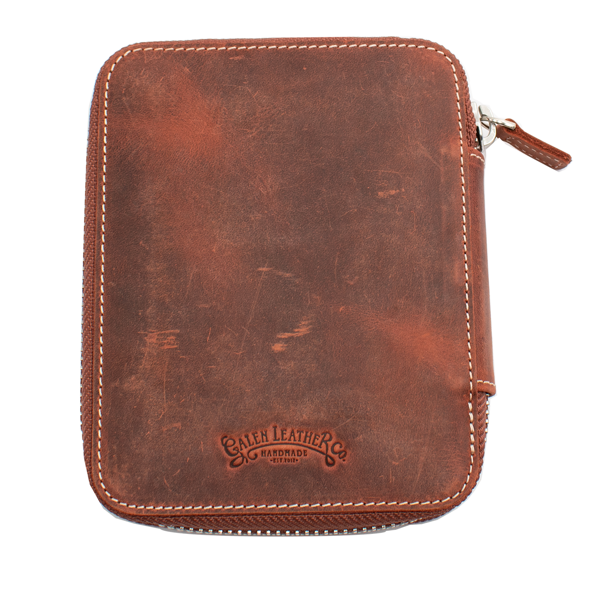 Galen Leather Co. Zippered Collector Pen Case for 14 Kawecos - Crazy Horse Orange