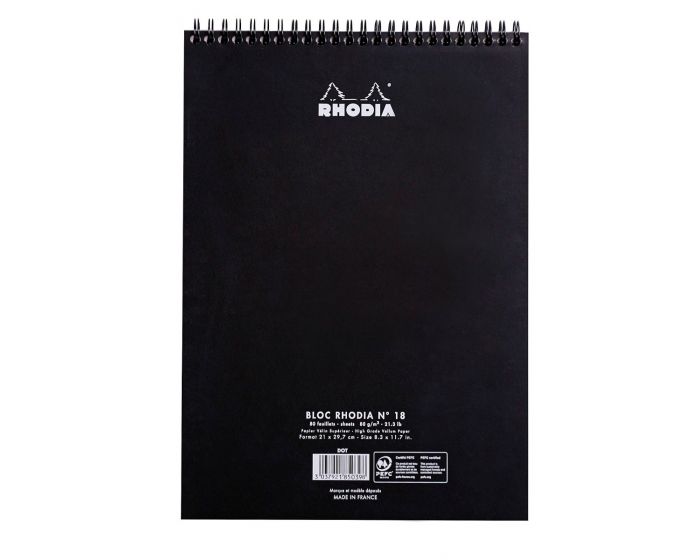 Rhodia #18 Black Top Wirebound Dot Pad