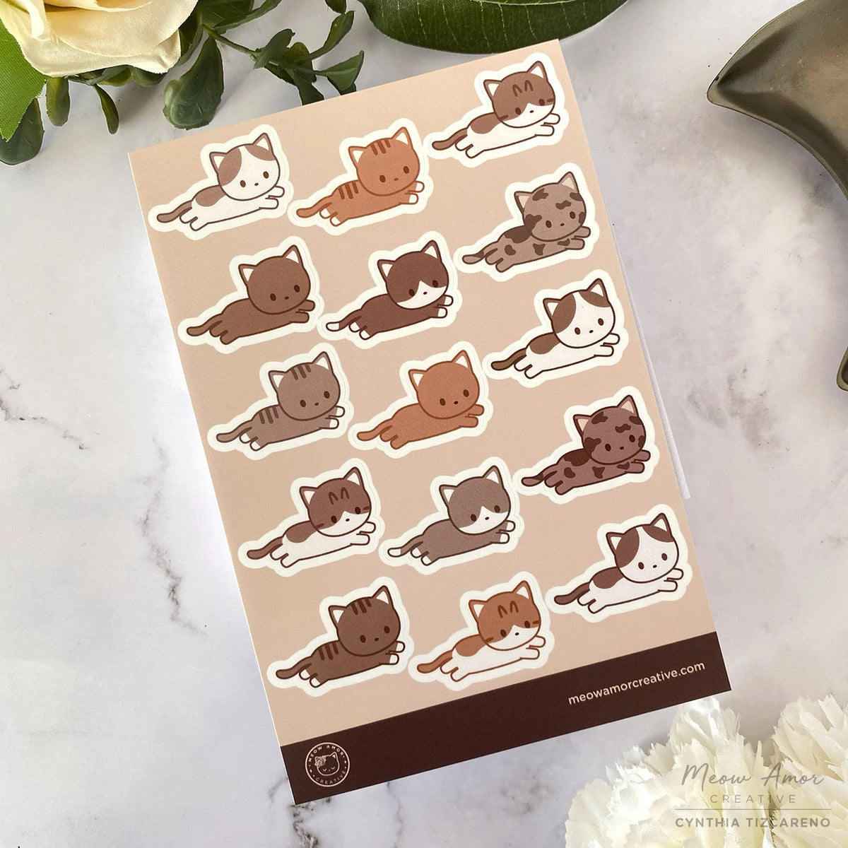 Meow Amor Creative - Mocha Laying Cats Sticker Sheet