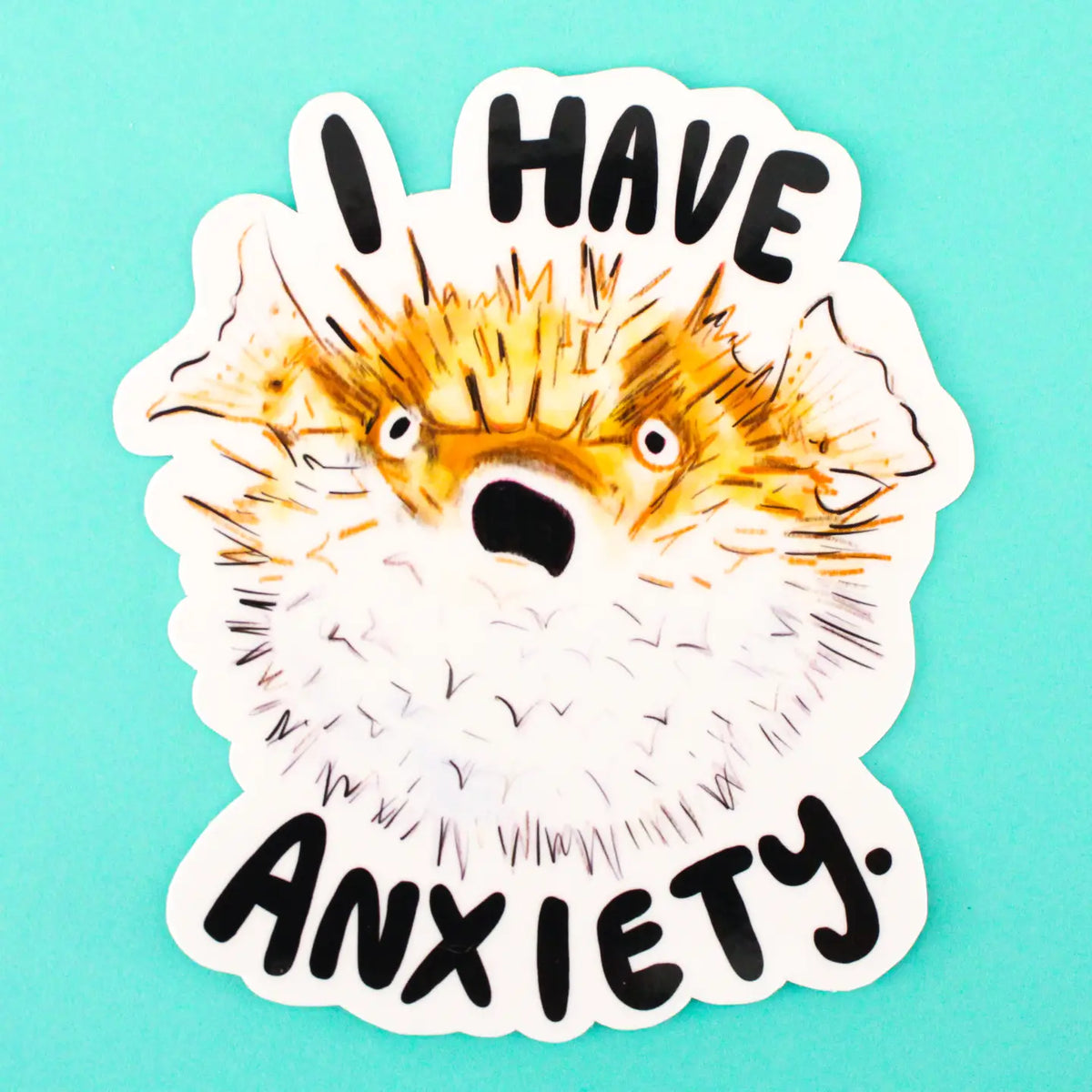 Amy Hartelust Art & Illustration - Vinyl Sticker - Anxiety Pufferfish