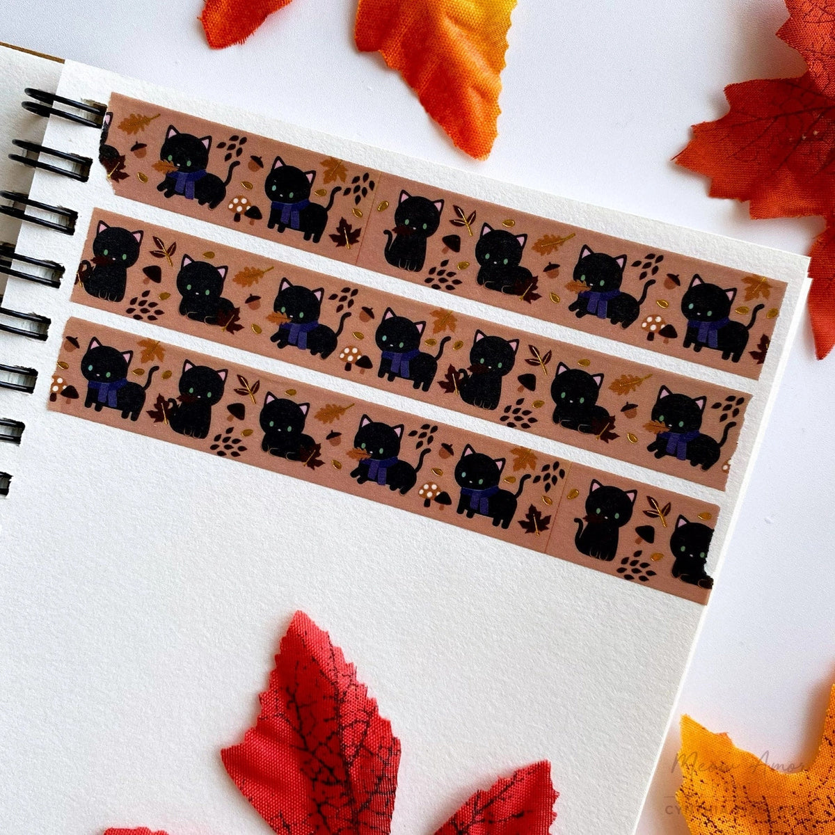 Meow Amor Creative - Autumn Black Cat Gold Foil Washi Tape