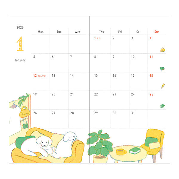 Midori 2026 Pocket Diary B6 Slim - Dog