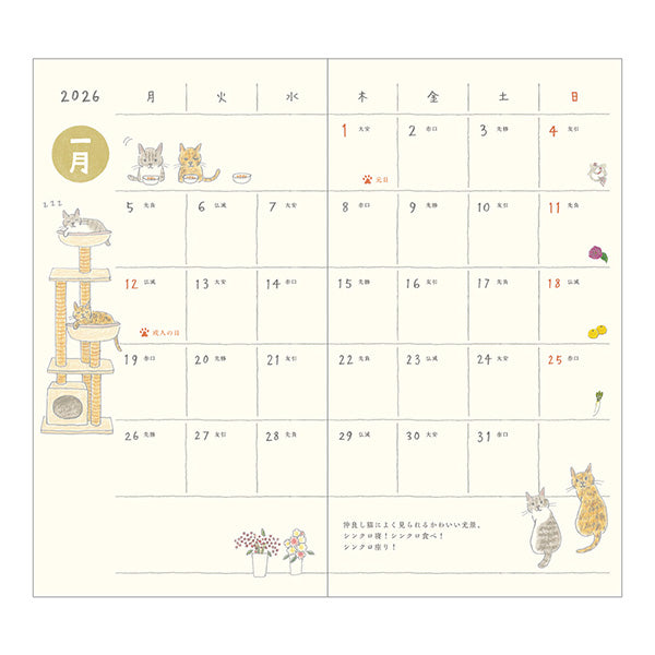 Midori 2026 Pocket Diary B6 Slim - Cat