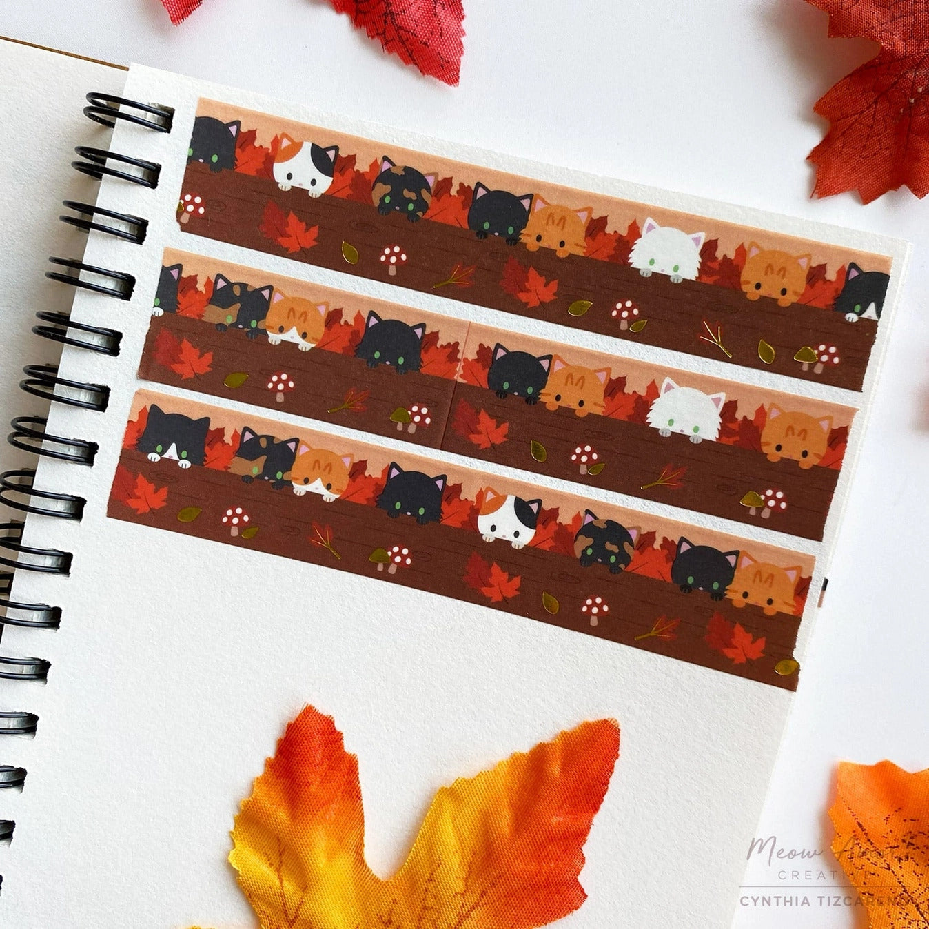 Meow Amor Creative - Autumn Woodland Cats Gold Foil Washi Tape