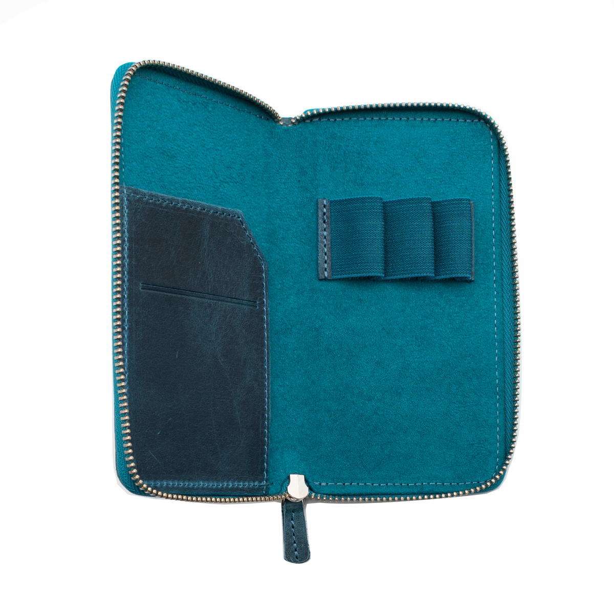 Galen Leather Co. Zippered 3 Slot Pen Case - Crazy Horse Ocean
