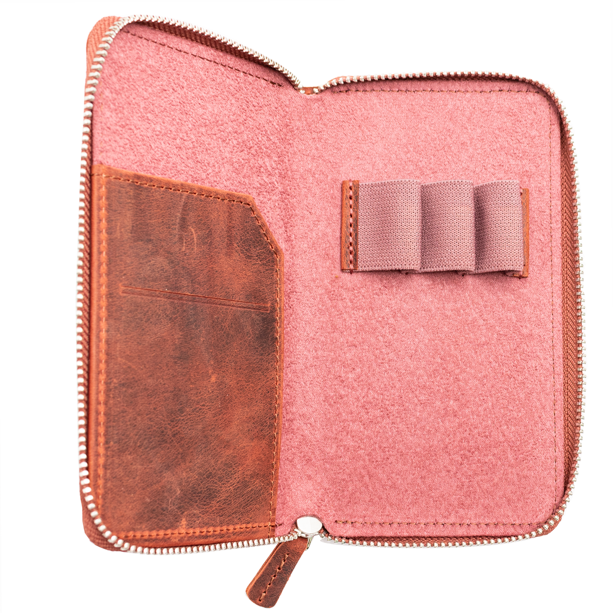 Galen Leather Co. Zippered 3 Slot Pen Case - Crazy Horse Orange