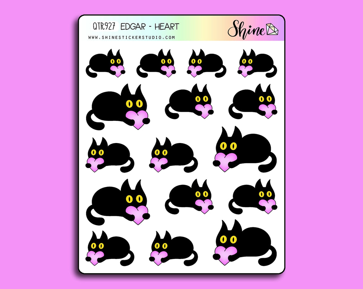 Shine Sticker Studio - Sticker Sheet - Edgar the Cat Heart Planner Stickers