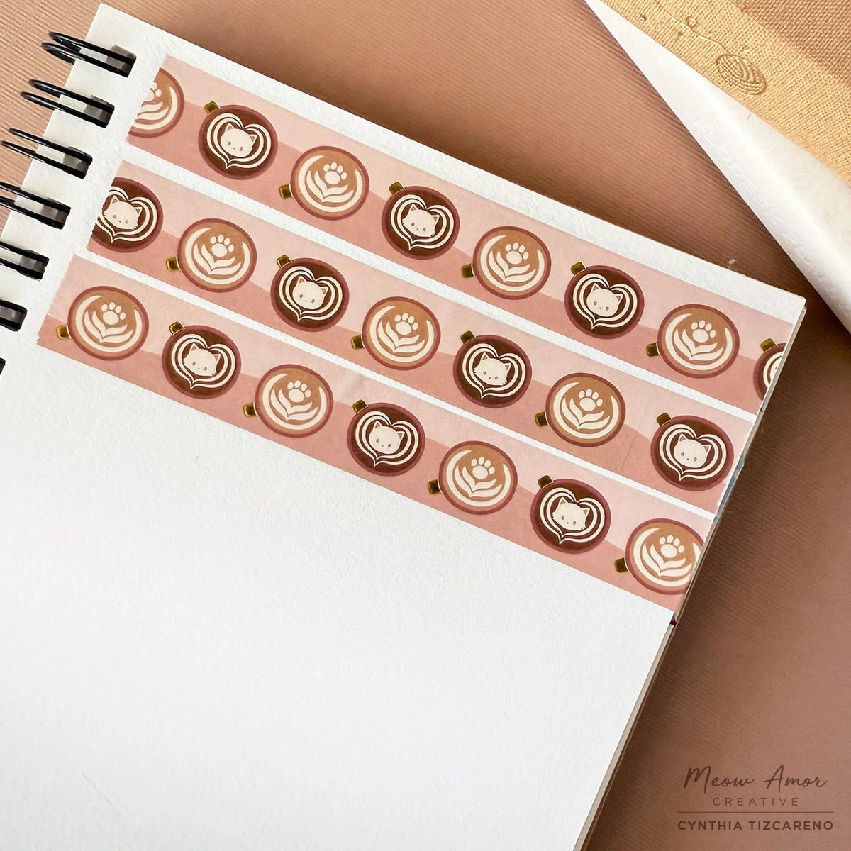 Meow Amor Creative - Light Roast Coffee Cats Gold Foil Washi Tape