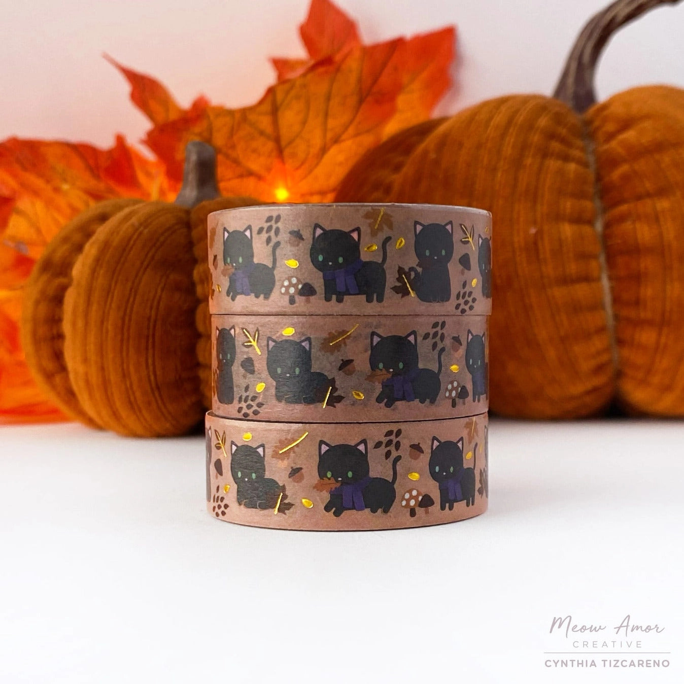 Meow Amor Creative - Autumn Black Cat Gold Foil Washi Tape