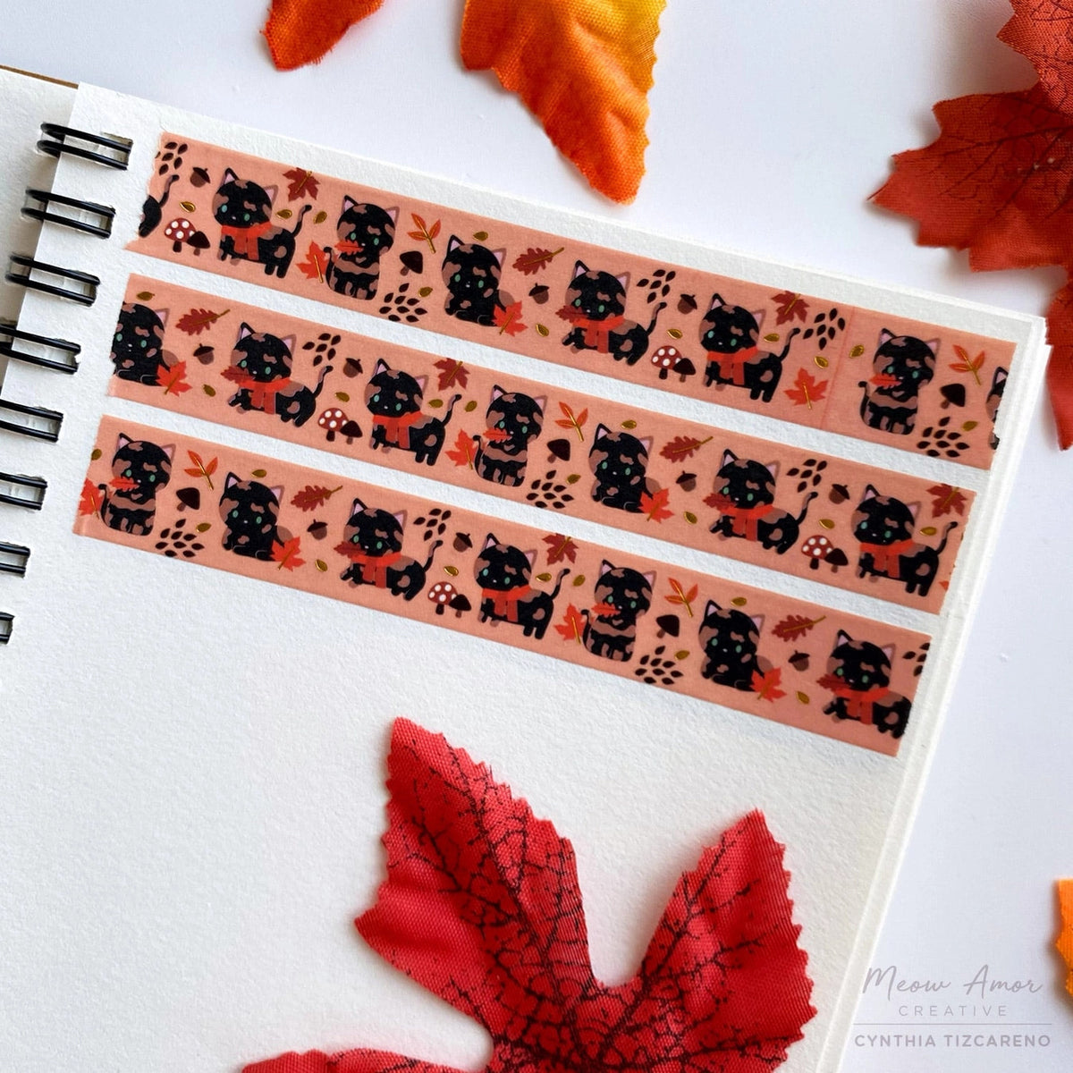 Meow Amor Creative - Autumn Tortie Cat Gold Foil Washi Tape