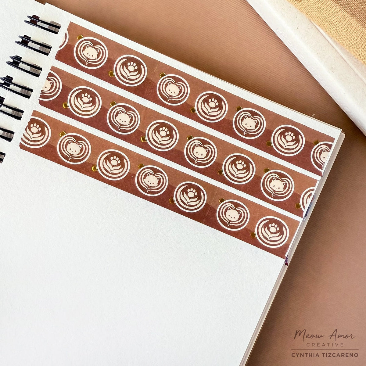 Meow Amor Creative Washi Tape - Dark Roast Coffee Cats Gold Foil