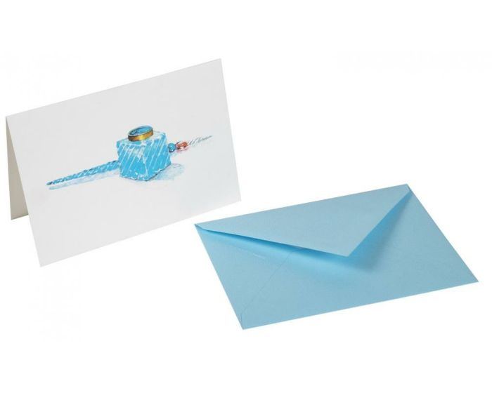 G. Lalo Watercolor Foldover Cards - Straight-Edge - 4 1/4 x 6" - Lagoon Ink Pot