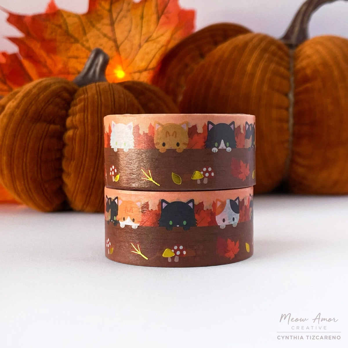 Meow Amor Creative - Autumn Woodland Cats Gold Foil Washi Tape