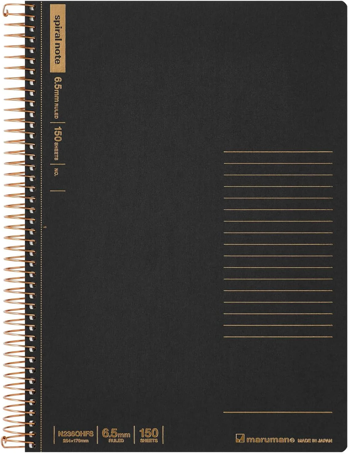 Maruman Notebooks B5 Spiral Note - 150 Sheets Lined Black