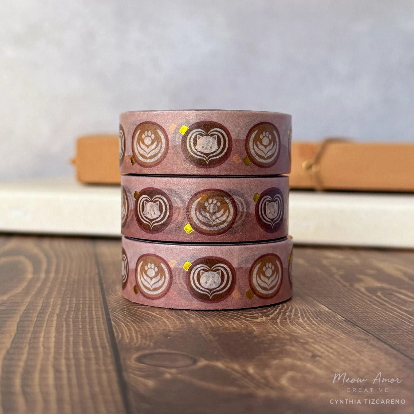Meow Amor Creative - Light Roast Coffee Cats Gold Foil Washi Tape