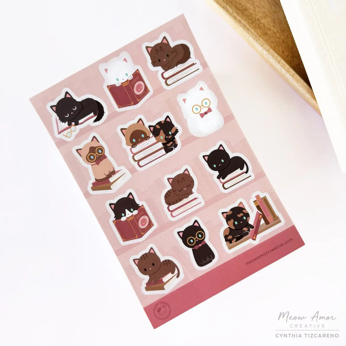 Meow Amor Creative - Blush Book Cats Sticker Sheet
