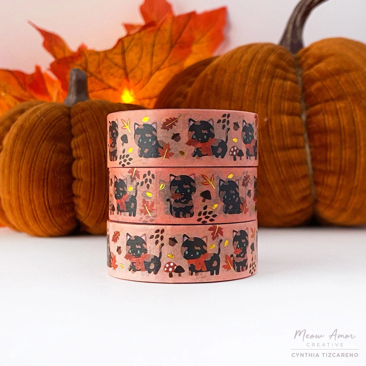 Meow Amor Creative - Autumn Tortie Cat Gold Foil Washi Tape