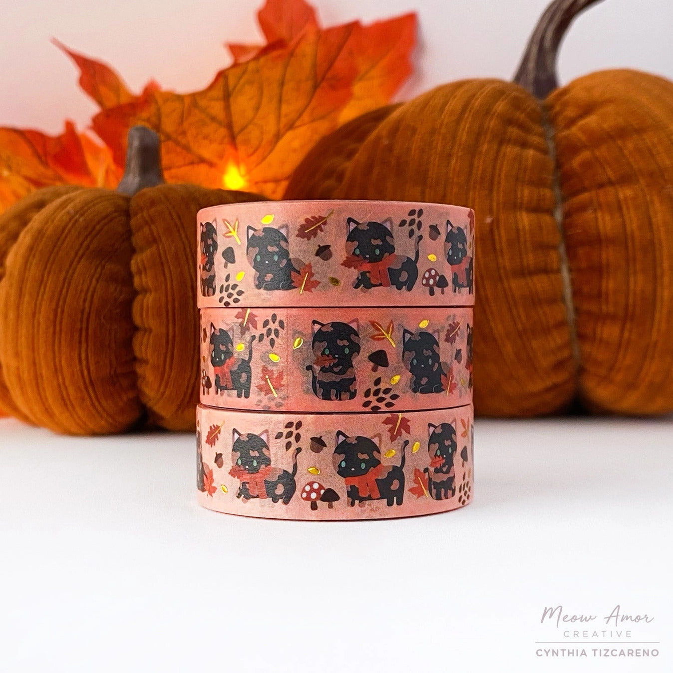 Meow Amor Creative - Autumn Tortie Cat Gold Foil Washi Tape