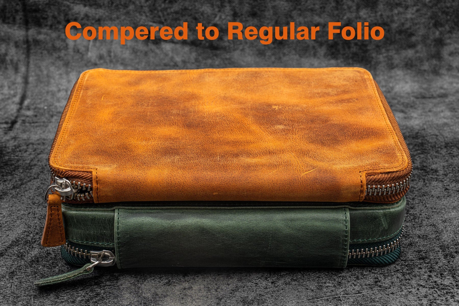 Galen Leather Co. Zippered A5 Wide Expansi Folio - Crazy Horse Forest Green