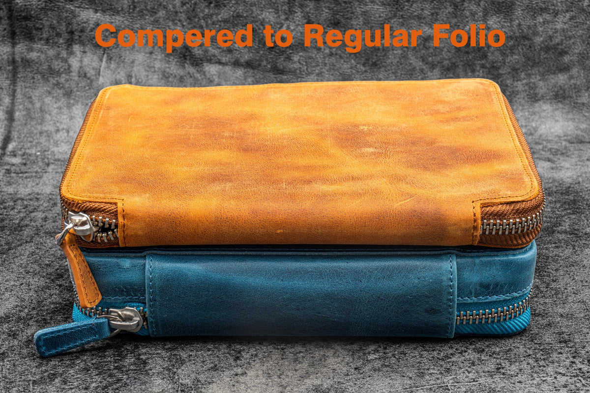 Galen Leather Co. Zippered A5 Wide Expansi Folio - Crazy Horse Ocean Blue