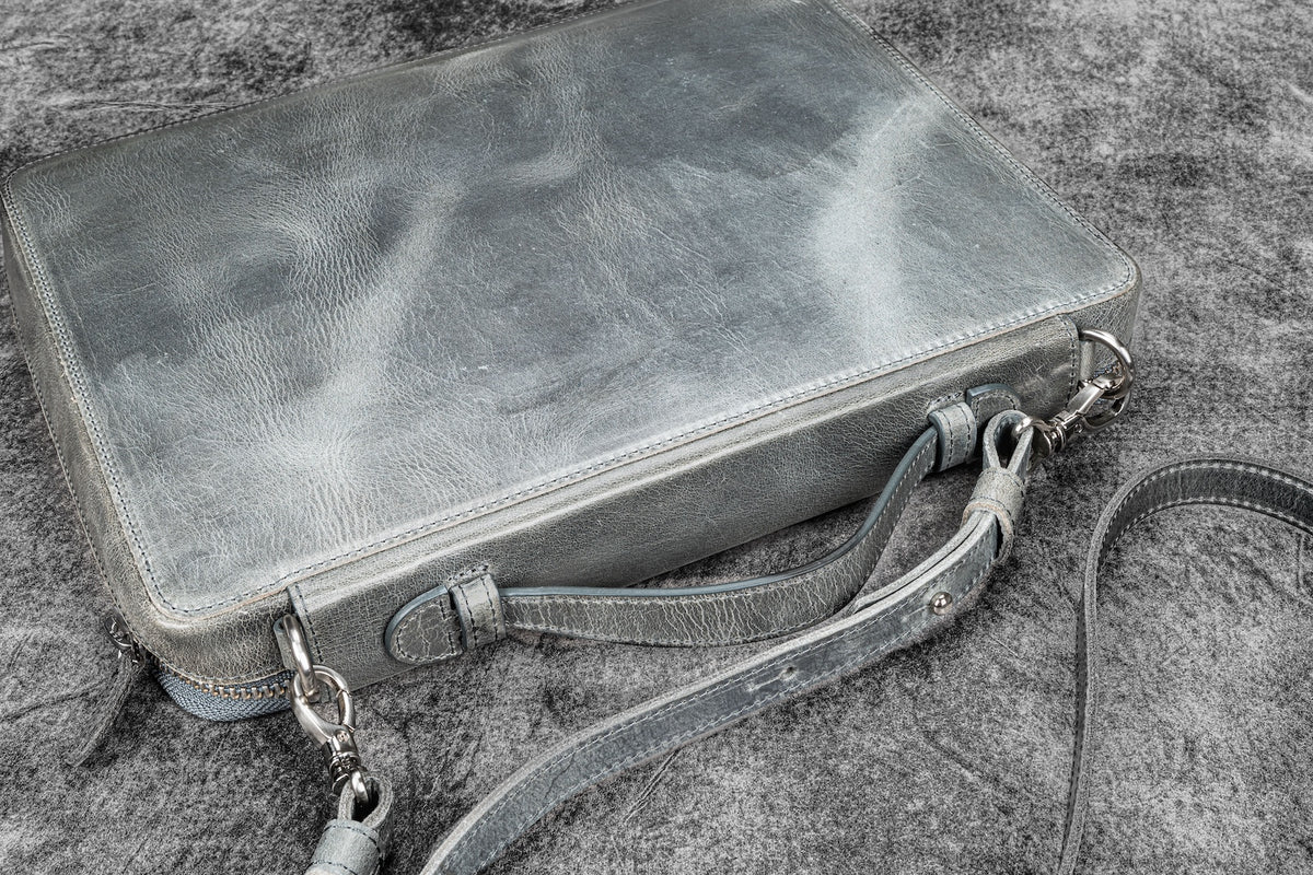Galen Leather Co. Leather Compendium Bag - A4 Zippered Folio Organizer - Crazy Horse Smoky