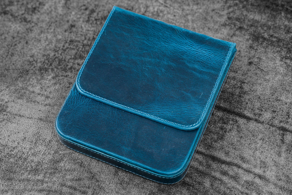 Galen Leather Co. Magnum Opus 6 Slot Magnetic Hard Pen Case - Crazy Horse Ocean Blue