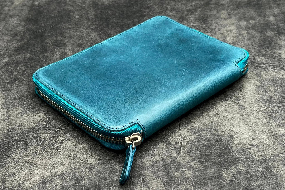 Galen Leather Co. Zippered B6 Notebook Folio - Crazy Horse Ocean