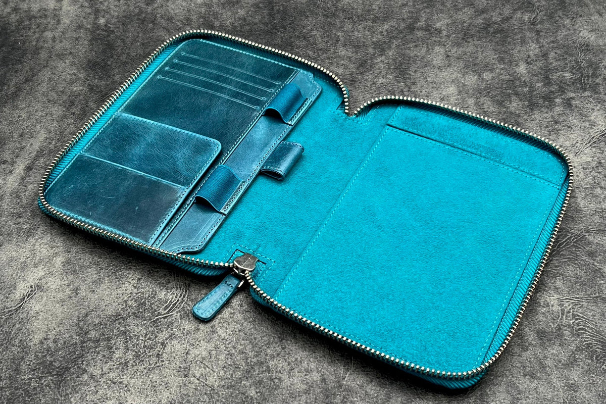 Galen Leather Co. Zippered B6 Notebook Folio - Crazy Horse Ocean