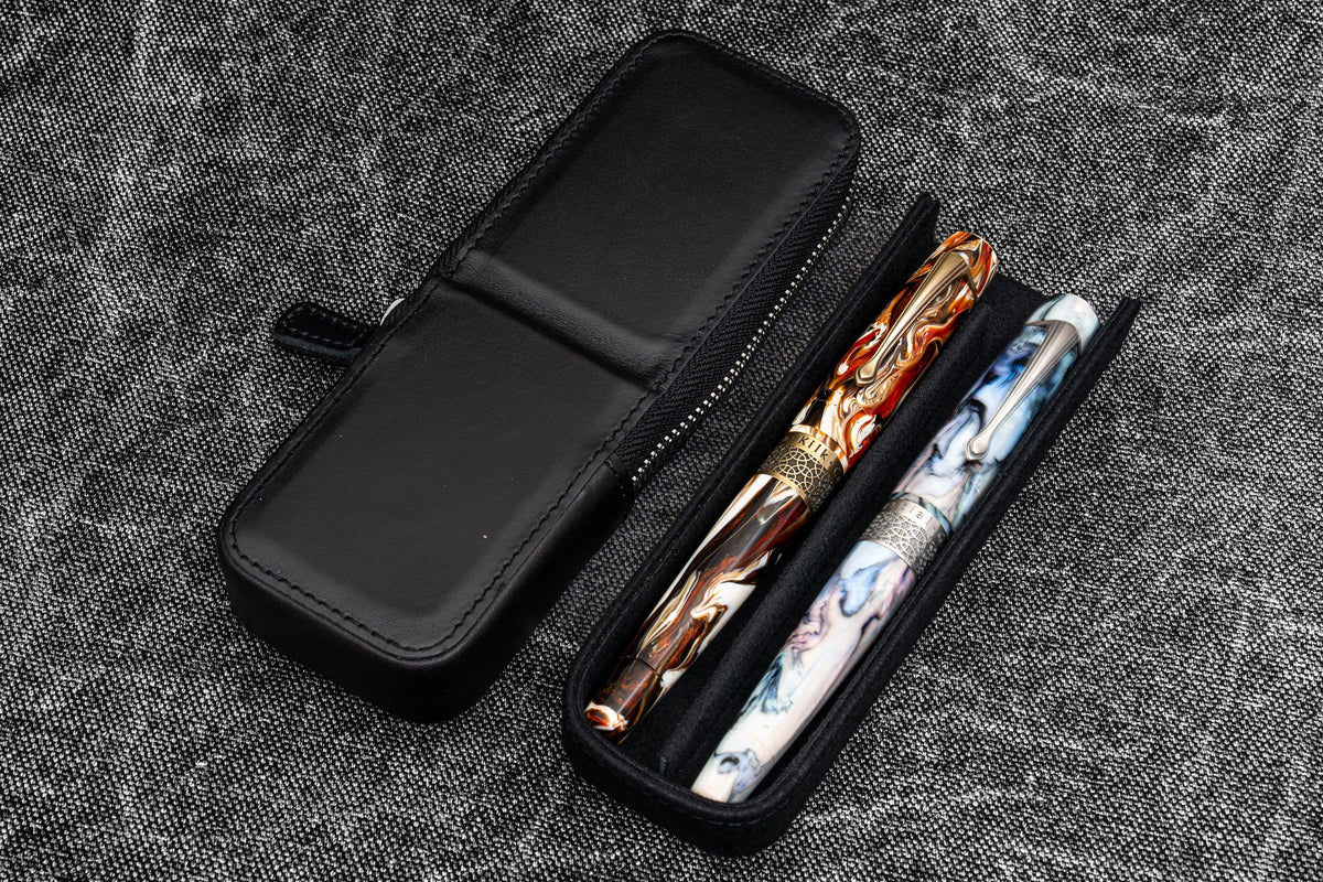 Galen Leather Co. Zipper Magnum Opus 2 Slot Hard Pen Case - Black