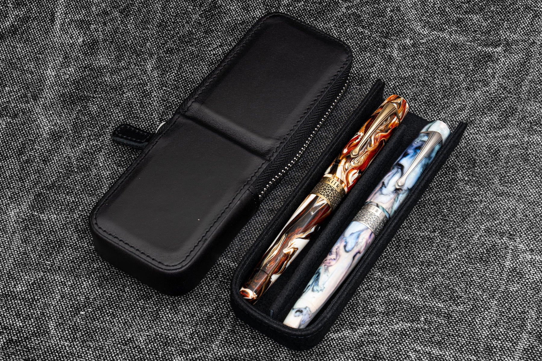 Galen Leather Co. Zipper Magnum Opus 2 Slot Hard Pen Case - Black
