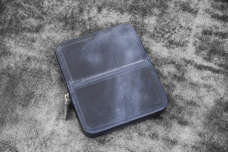 Galen Leather Co. Zipper Magnum Opus 6 Slot Hard Pen Case - Crazy Horse Navy Blue
