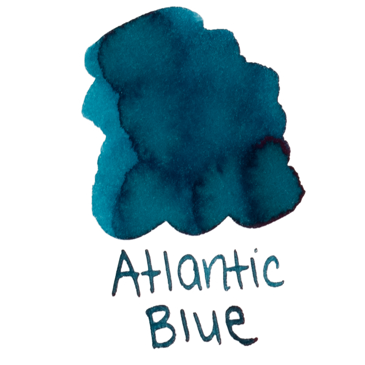 A dark teal ink swatch with the words 'Atlantic Blue' on a plain white background.
