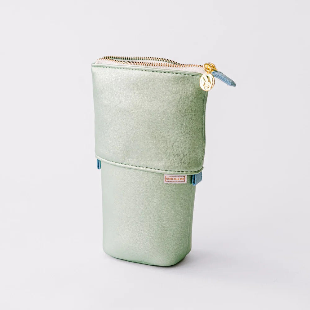 Good JuJu - Luxe Standing Pencil Pouch Metallic Seafoam Green