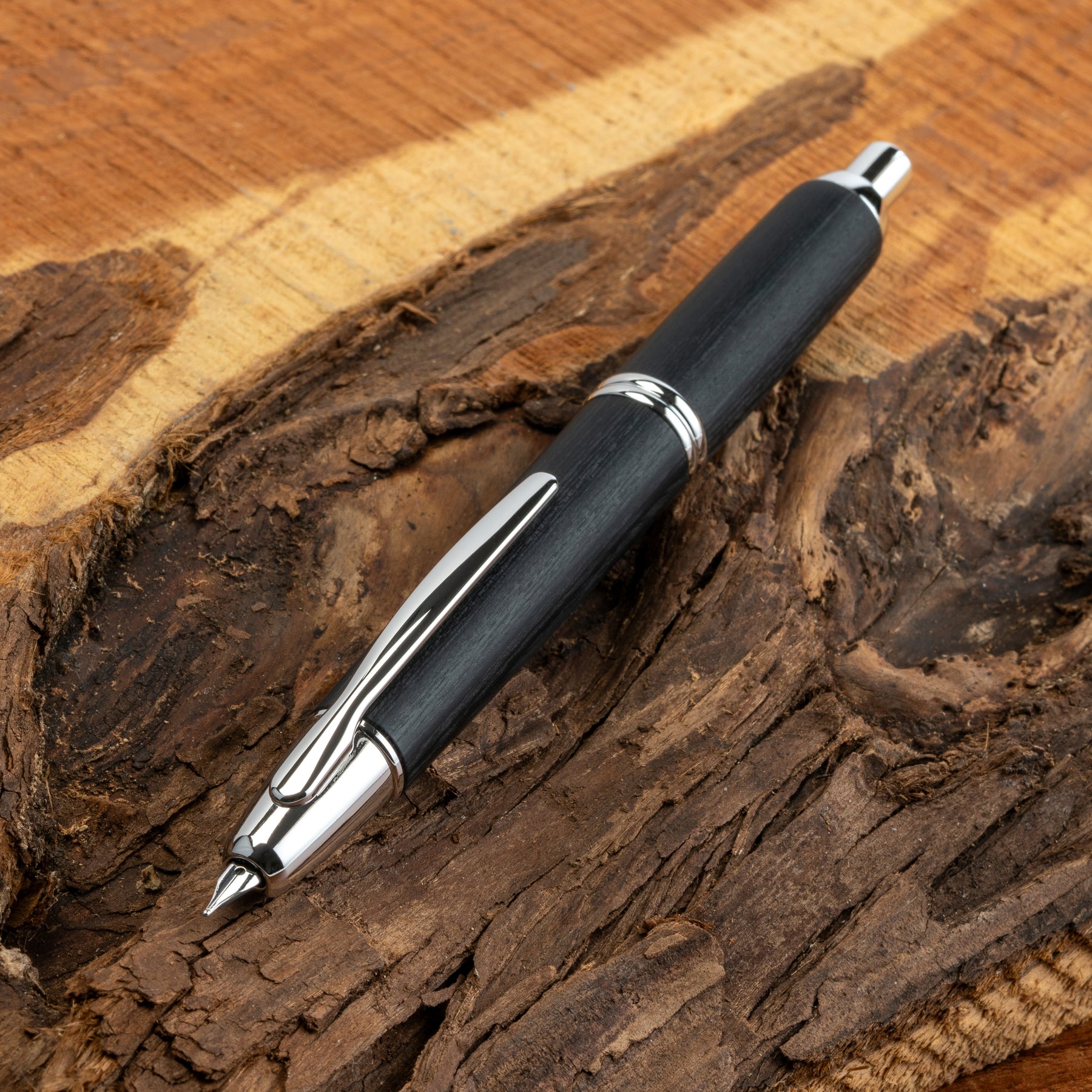 Pilot Vanishing Point Black Birchwood Rhodium Trim