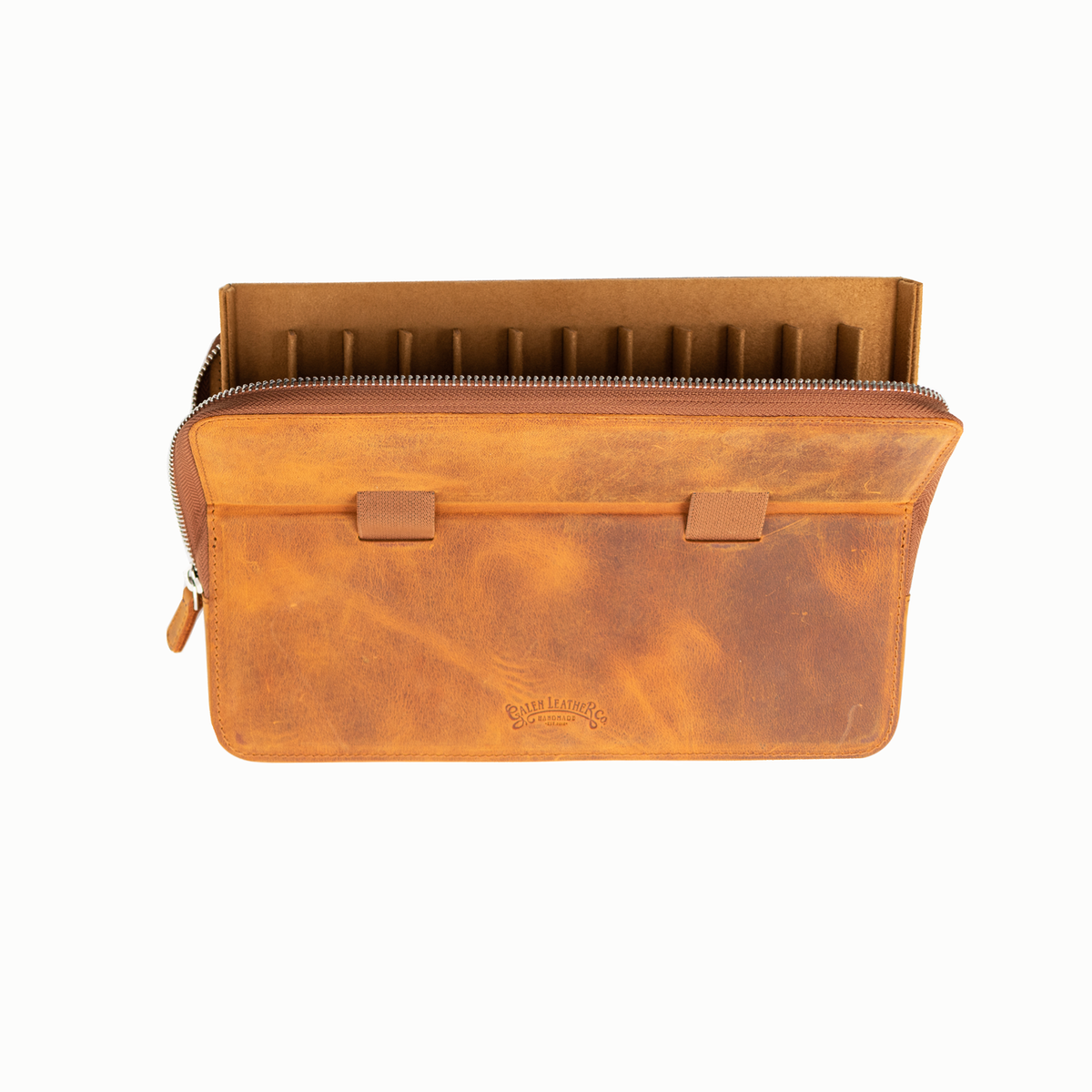 Galen Leather Co. Zipper Magnum Opus 12 Slot Hard Pen Case - Crazy Horse Brown