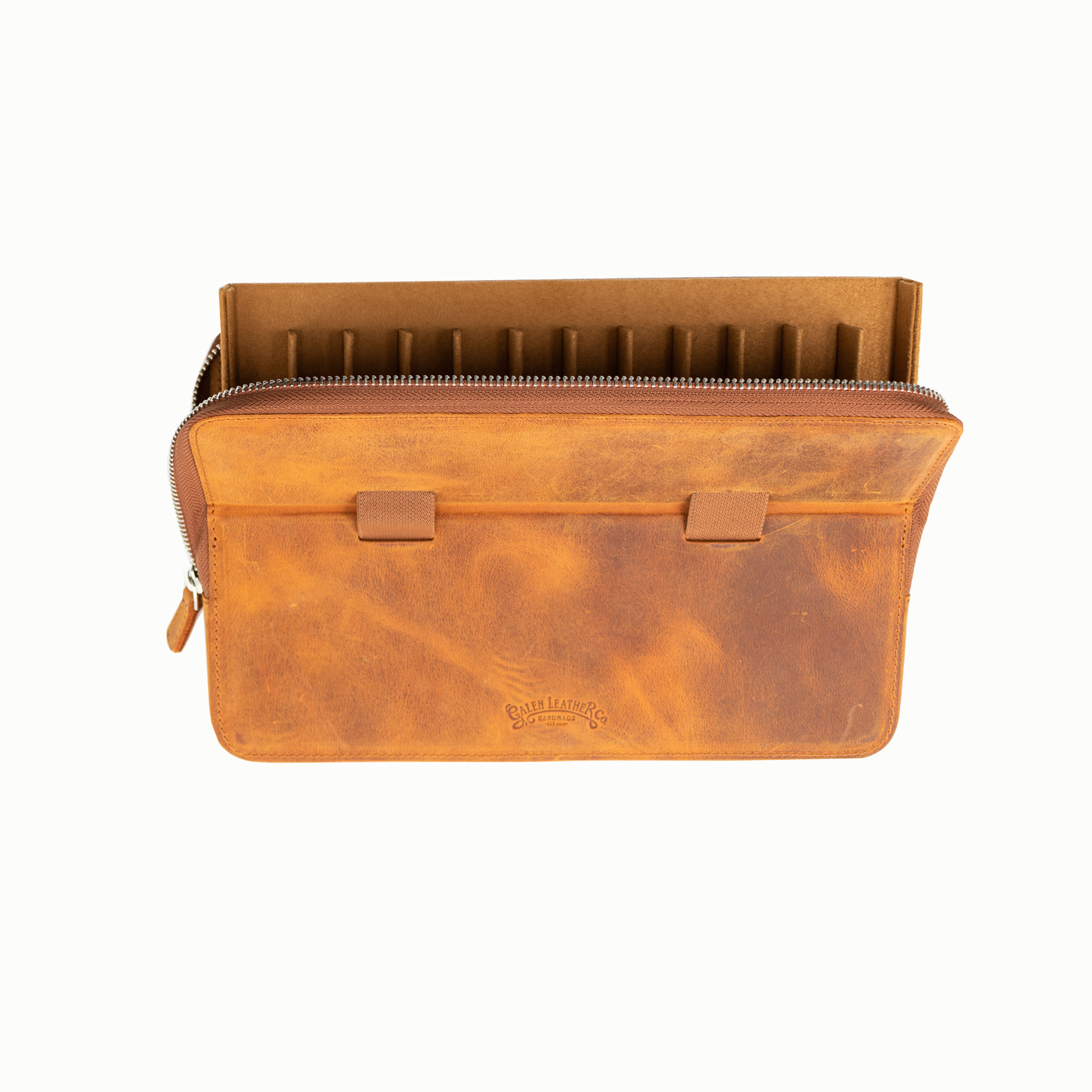 Galen Leather Co. Zipper Magnum Opus 12 Slot Hard Pen Case - Crazy Horse Brown