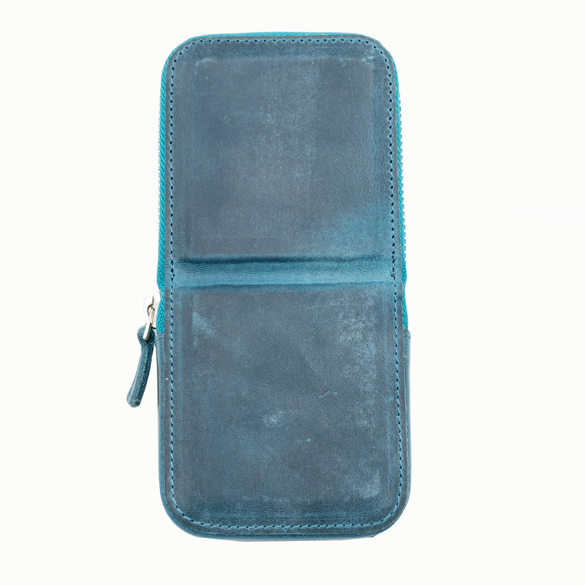 Galen Leather Co. Zipper Magnum Opus 3 Slot Hard Pen Case - Crazy Horse Ocean Blue