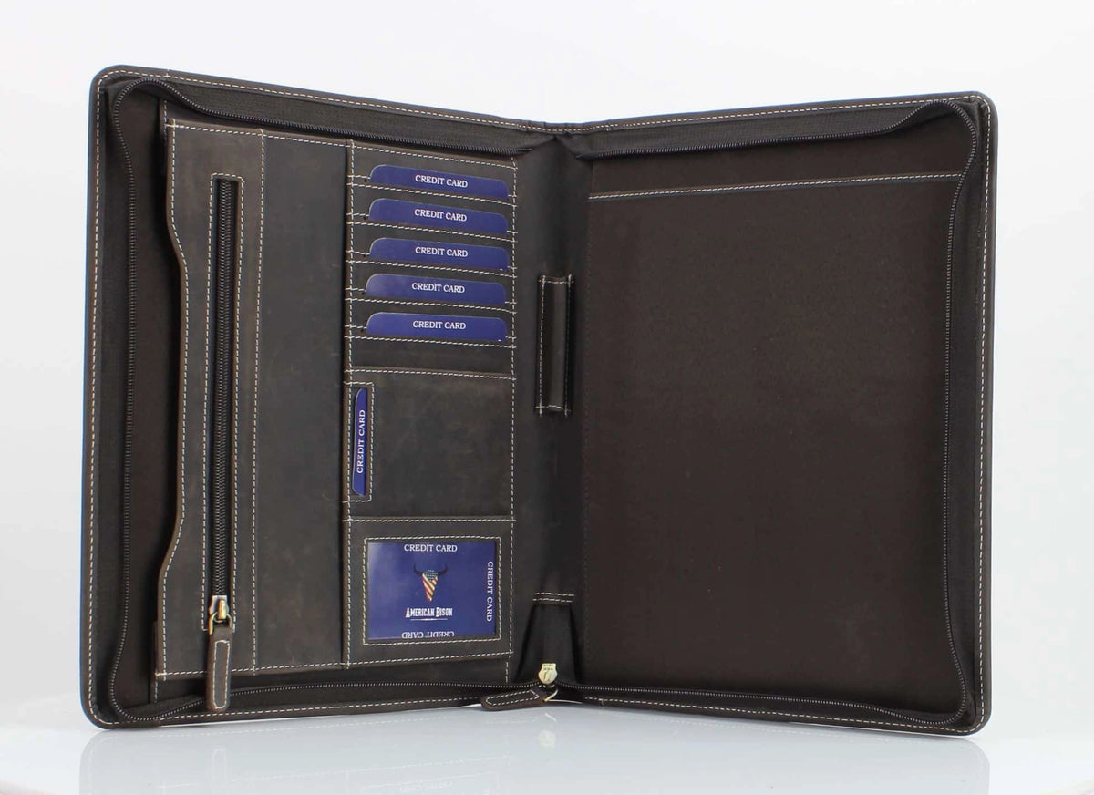 Leather Impressions Inc - American Bison Hunter Leather Padfolio - Zippered