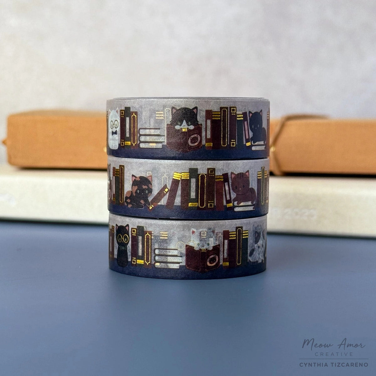 Meow Amor Creative - Book Cats Gold Foil Washi Tape