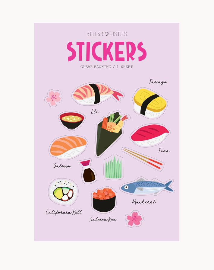 Girl of All Work - Bells & Whistles Stickers Clear Backed - Sushi