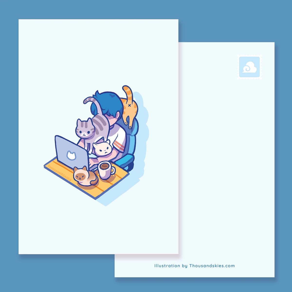 Thousand Skies - Postcard - Work from Home with Cats
