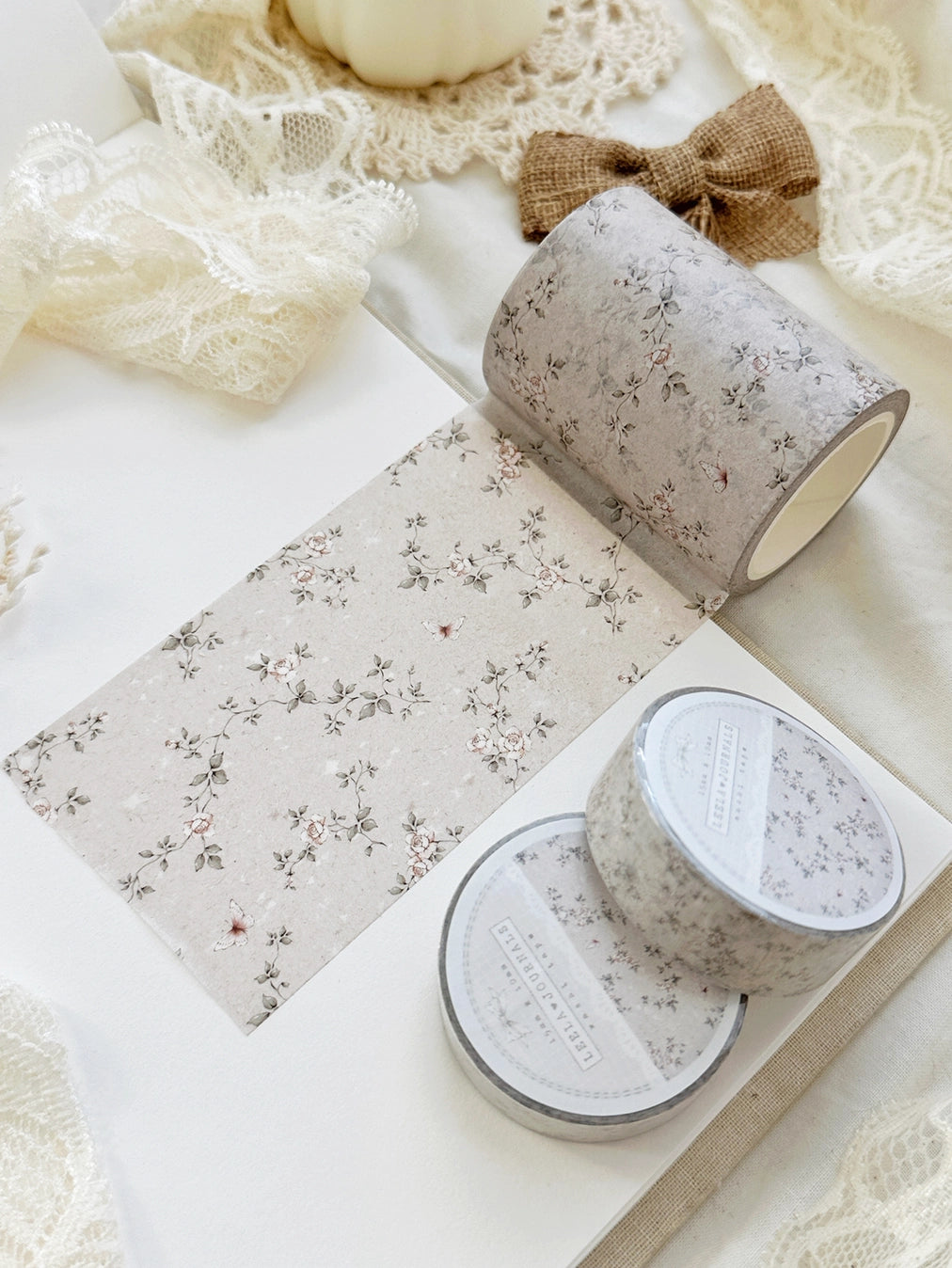 Leelajournals - Peach Roses on Gray Washi Tape