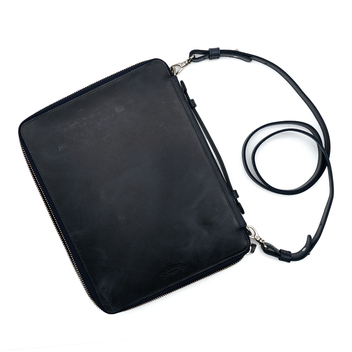 Galen Leather Co. Leather Compendium Bag - A4 Zippered Folio Organizer - Crazy Horse Navy
